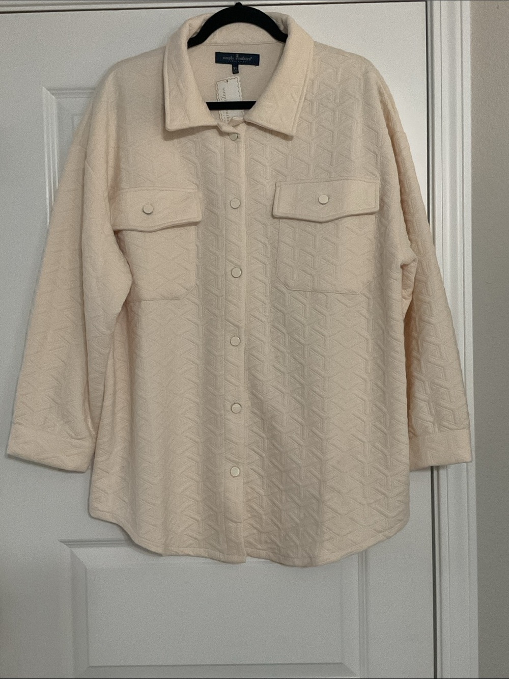 XL Cream Quilted Shacket Oversized Snap Front Simply Southern NWT - Picture 4 of 6